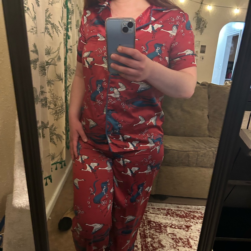 Adore Me Silk Bird-Pattern Pajama Set